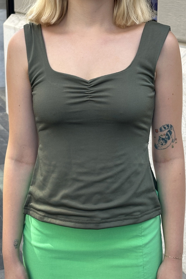 Haki Yırtmaç Detay Crop Top ATE6175 - 2