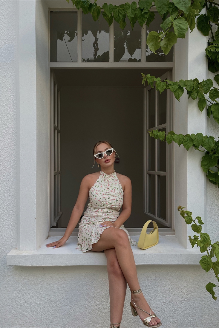 Fiori Halter Yaka Çiçekli Elbise ATE1566 - EYYO ATELIER