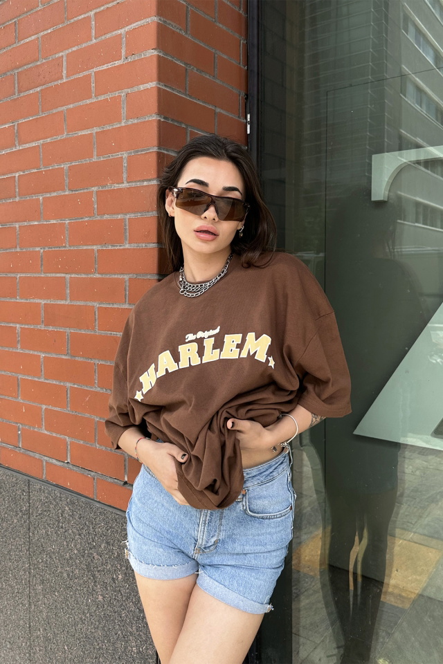 Harlem Yazılı Oversize Tişört -