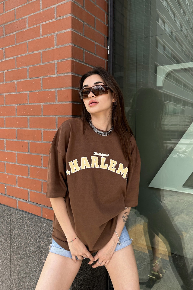 Harlem Yazılı Oversize Tişört