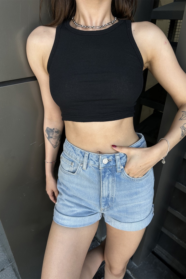 Iced Blue High Waist Denim Shorts ATE7148 - 2