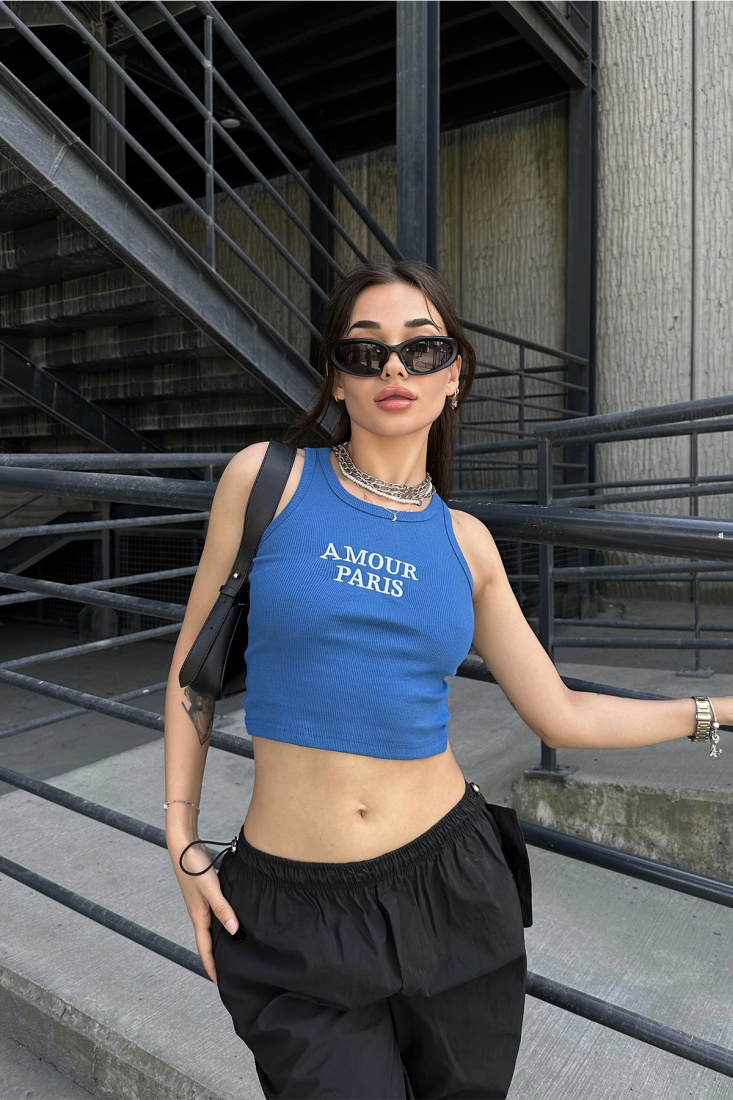 İndigo Amour Parıs Yazılı Crop Top ATE7321 - EYYO