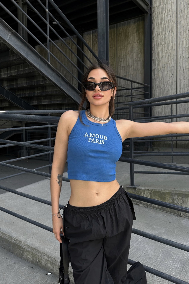 İndigo Amour Parıs Yazılı Crop Top ATE7321 - 4