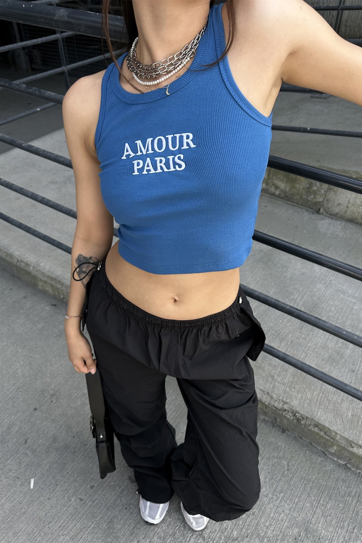 İndigo Amour Parıs Yazılı Crop Top ATE7321 - EYYO