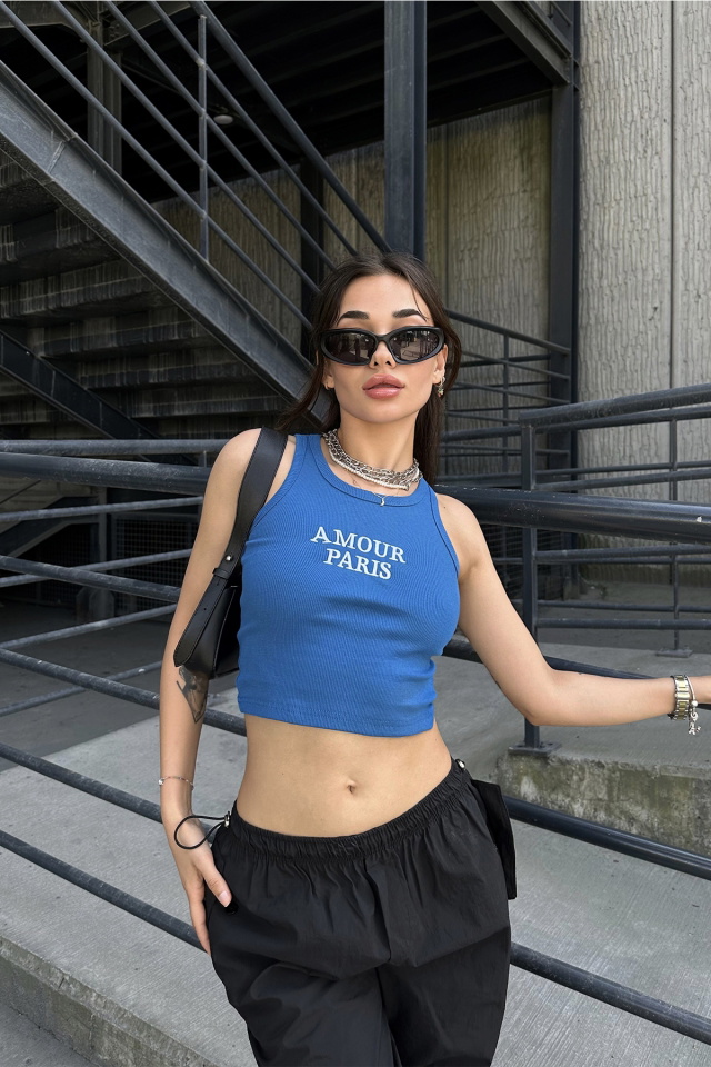 İndigo Amour Parıs Yazılı Crop Top ATE7321 