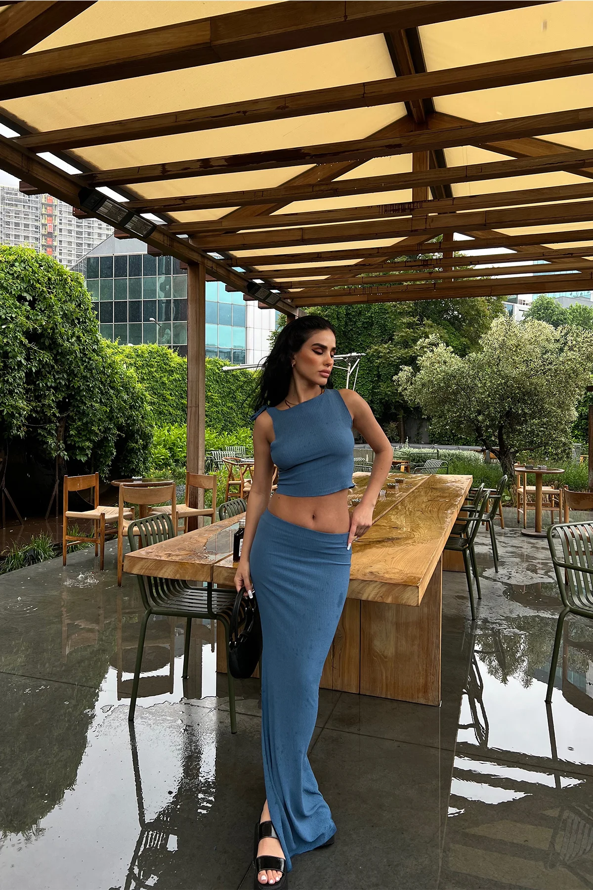 İndigo Etekli Yırtmaç Detay Takım ATE6338 