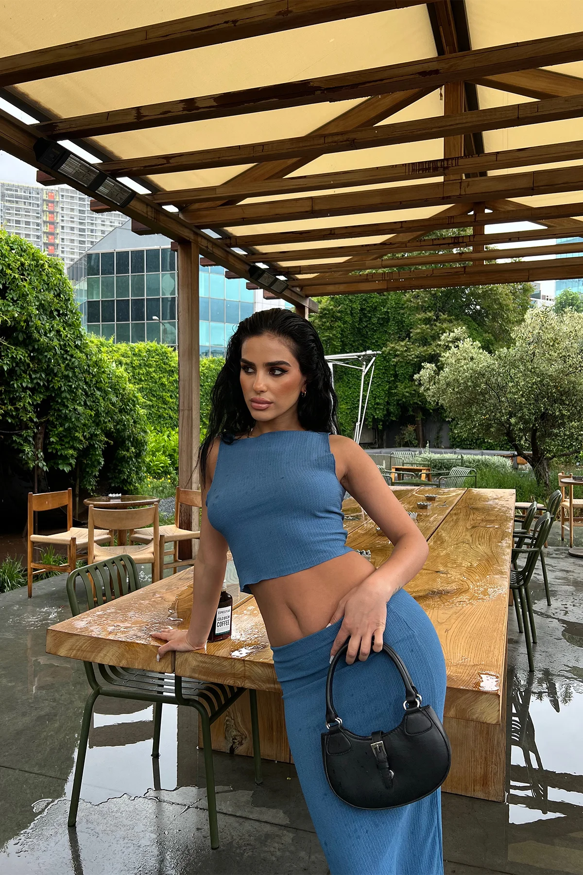 İndigo Etekli Yırtmaç Detay Takım ATE6338 - EYYO