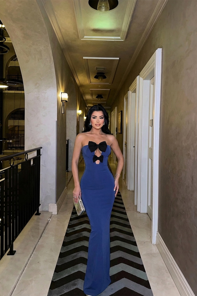 İndigo Arco Fiyonk Detaylı Elbise ATE-2260 