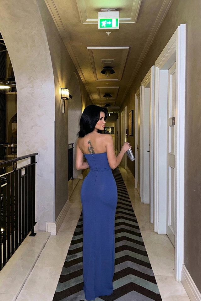 İndigo Arco Fiyonk Detaylı Elbise ATE-2260 - 2