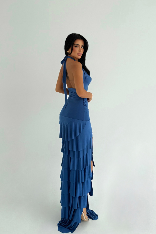 İndigo Destiny Uzun Yırtmaçlı Elbise ATE-3543 - 3