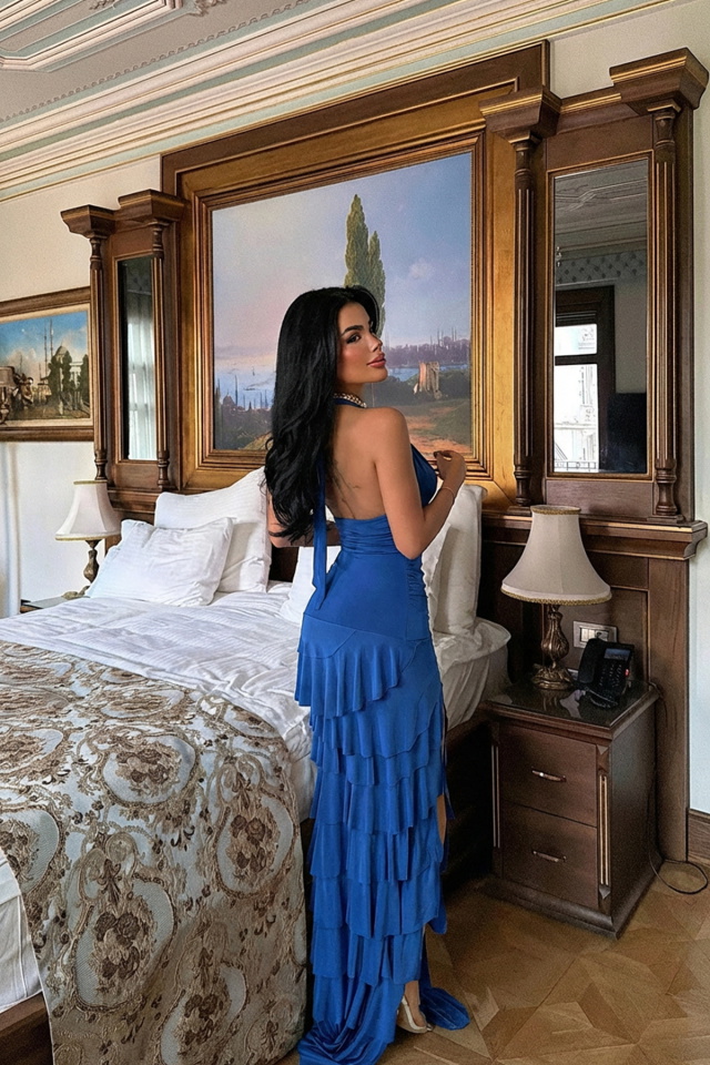 İndigo Destiny Uzun Yırtmaçlı Elbise ATE-3543 - 2