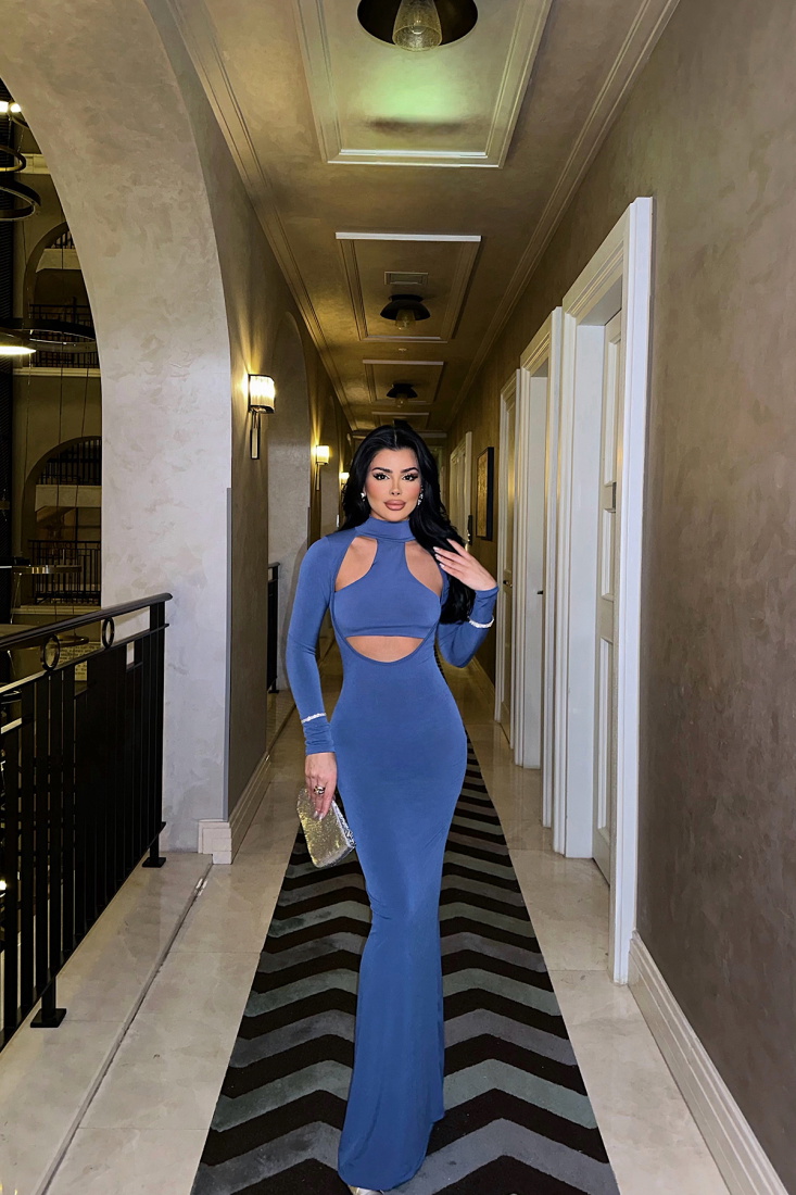 İndigo Parıs Pencere Detay Elbise ATE-0912 - EYYO