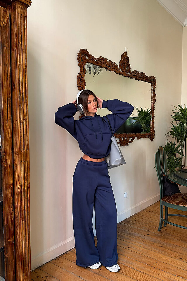 İndigo Sweat Detay Pantolonlu Takım -