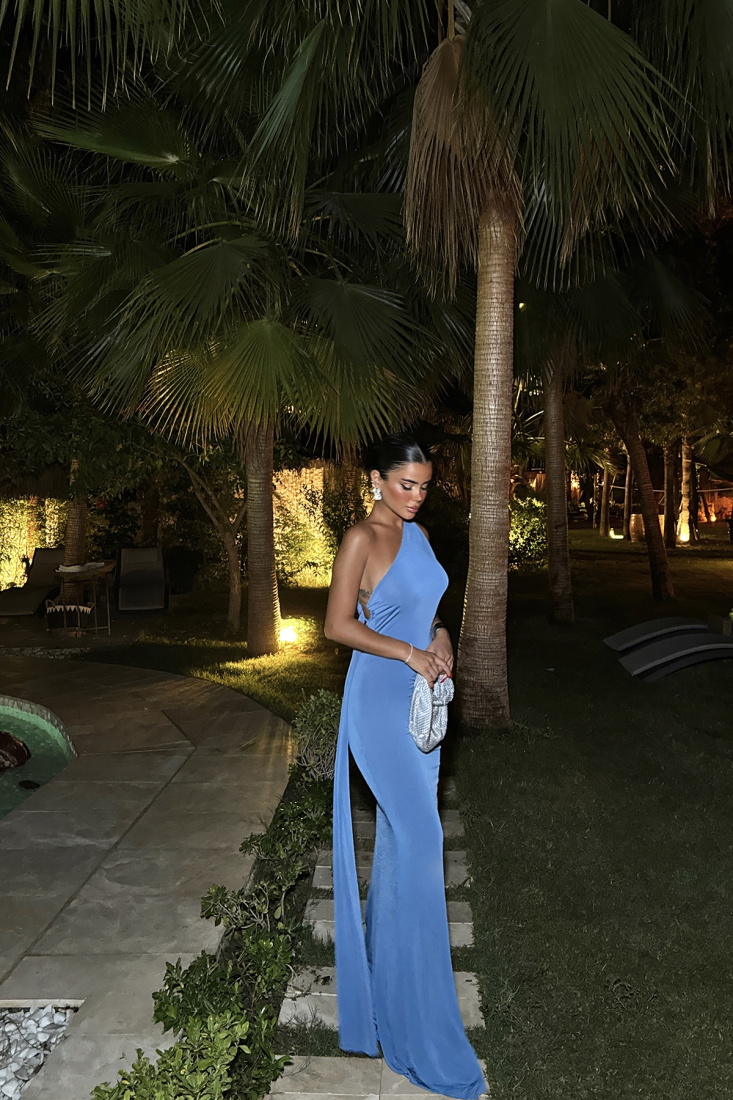 İndigo Milana Sırt Dekolteli Elbise ATE-1283 - EYYO