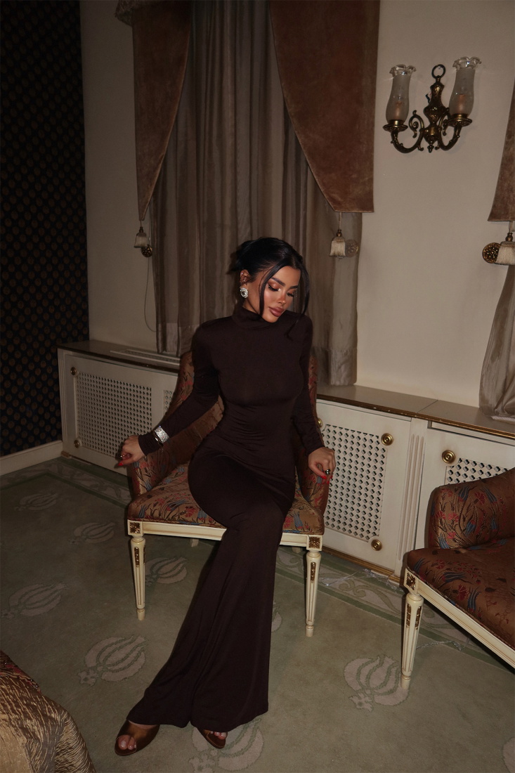 Kahve Valery Uzun Elbise ATE-2109 - EYYO