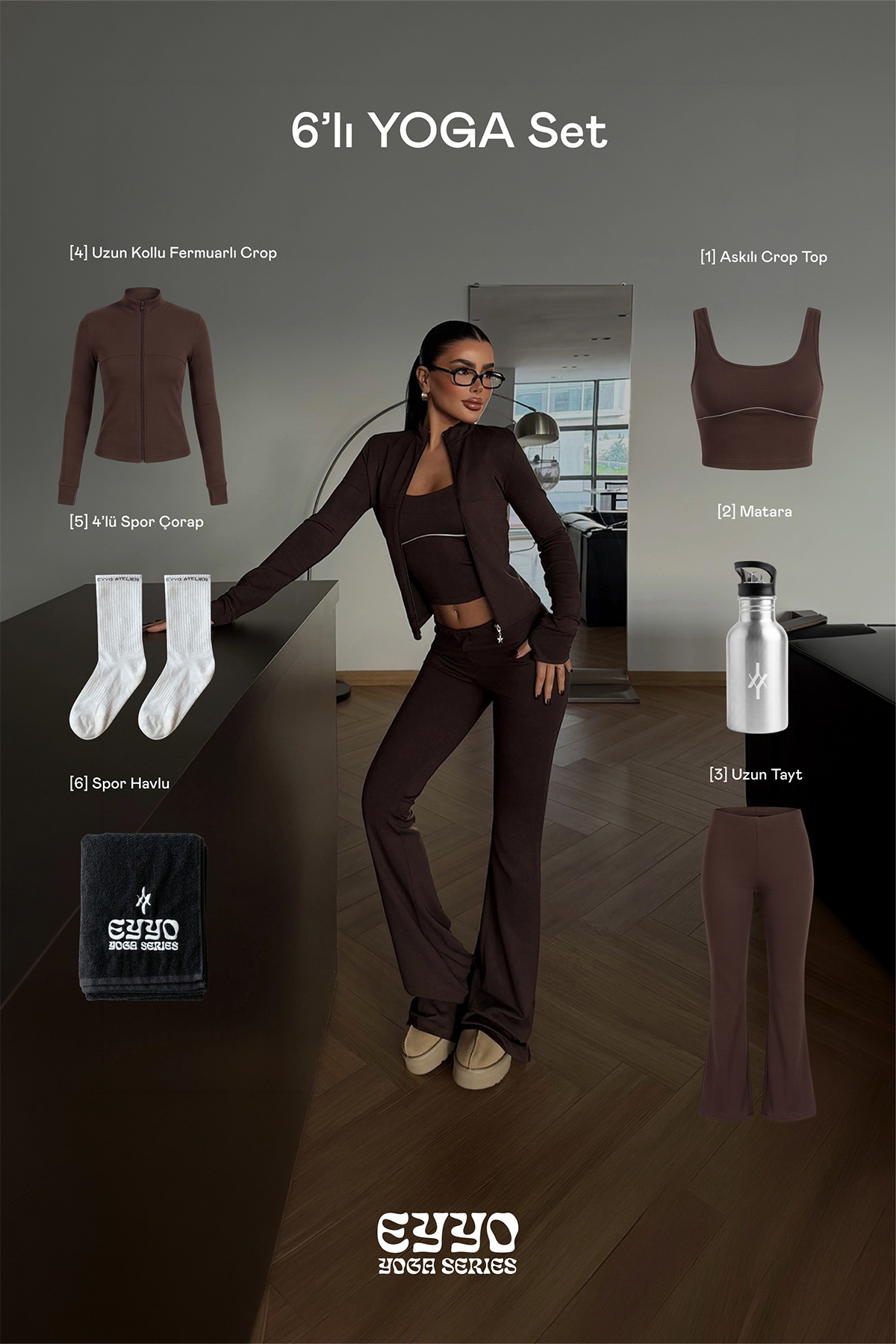 Kahverengi 6'lı Yoga Set - 1