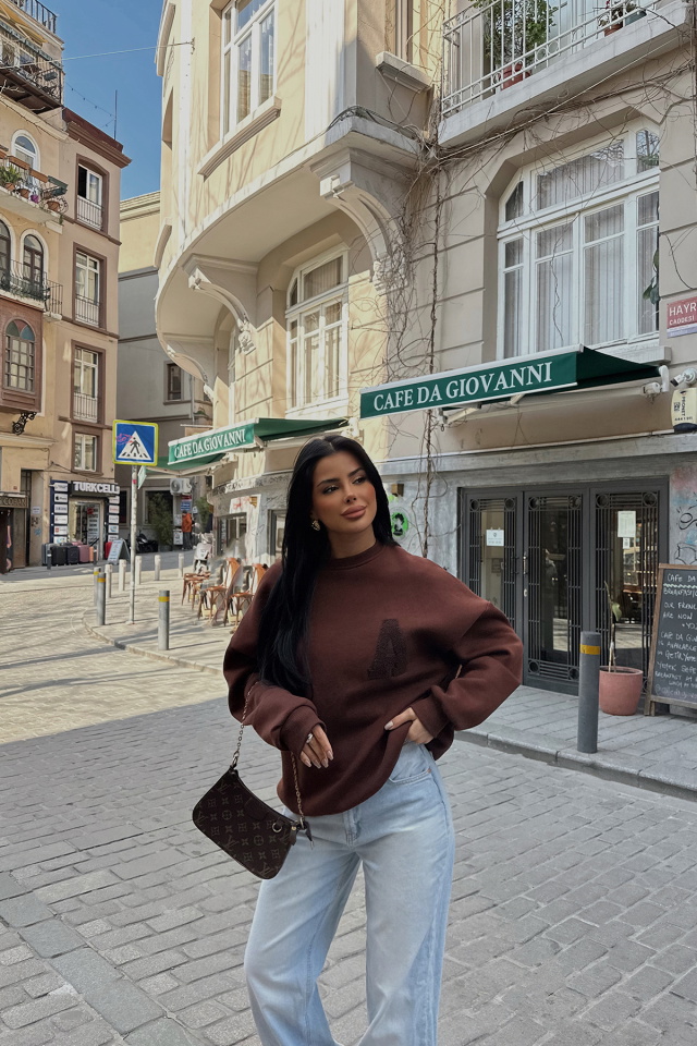 Kahverengi A Nakışlı Sweat ATE-0700 - 3