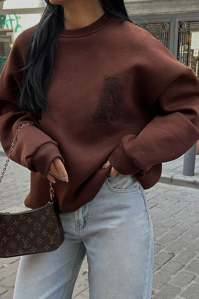 Kahverengi A Nakışlı Sweat ATE-0700 - 2
