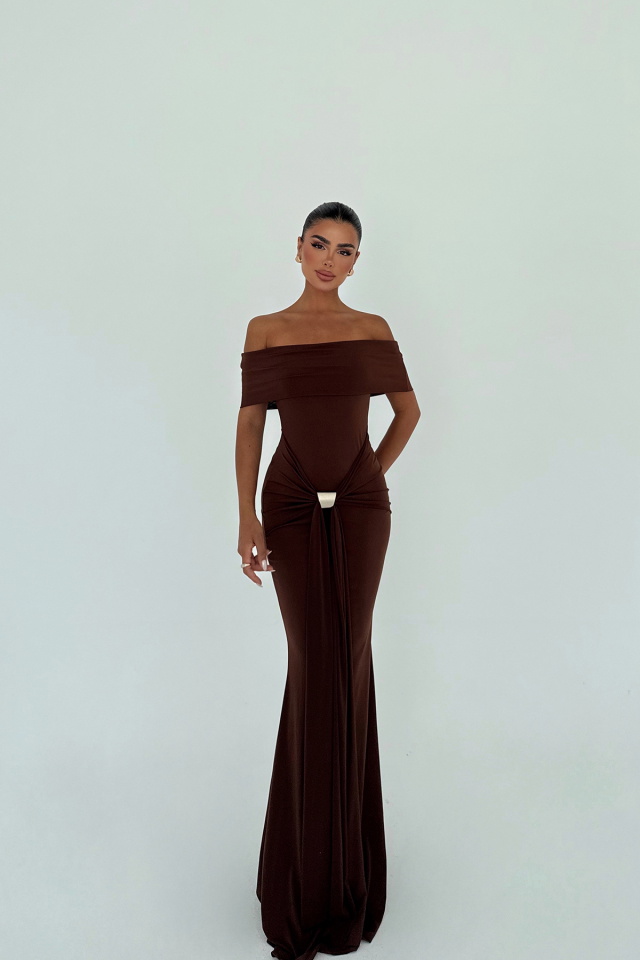 Kahverengi Allayia Uzun Elbise ATE-3081 - 5