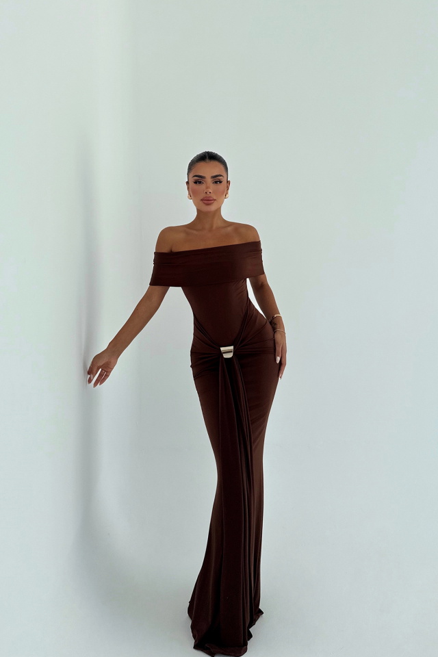 Kahverengi Allayia Uzun Elbise ATE-3081 - 6