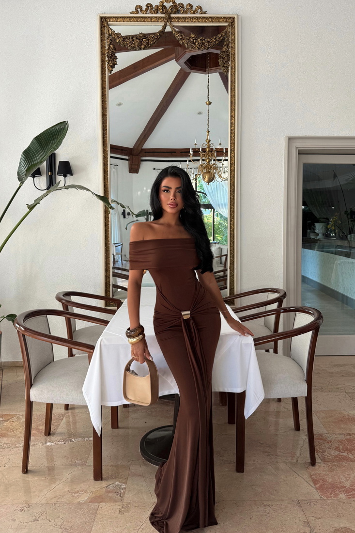 Kahverengi Allayia Uzun Elbise ATE-3081 - EYYO