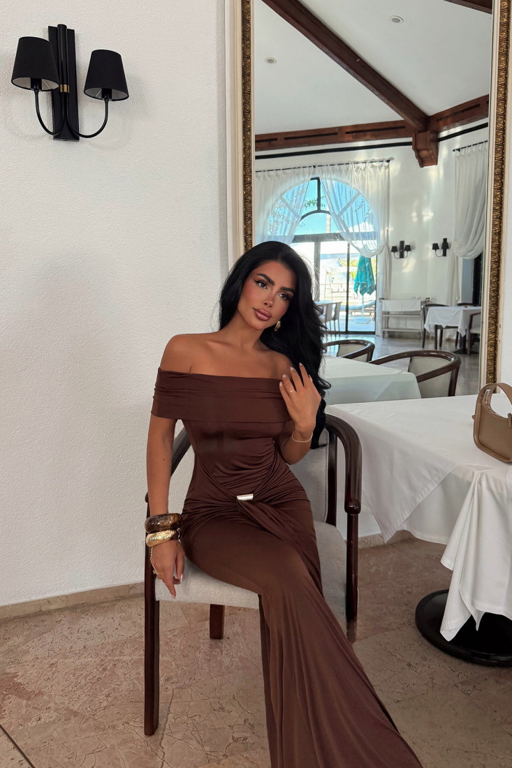 Kahverengi Allayia Uzun Elbise ATE-3081 - EYYO