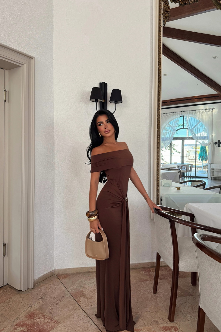 Kahverengi Allayia Uzun Elbise ATE-3081 - EYYO