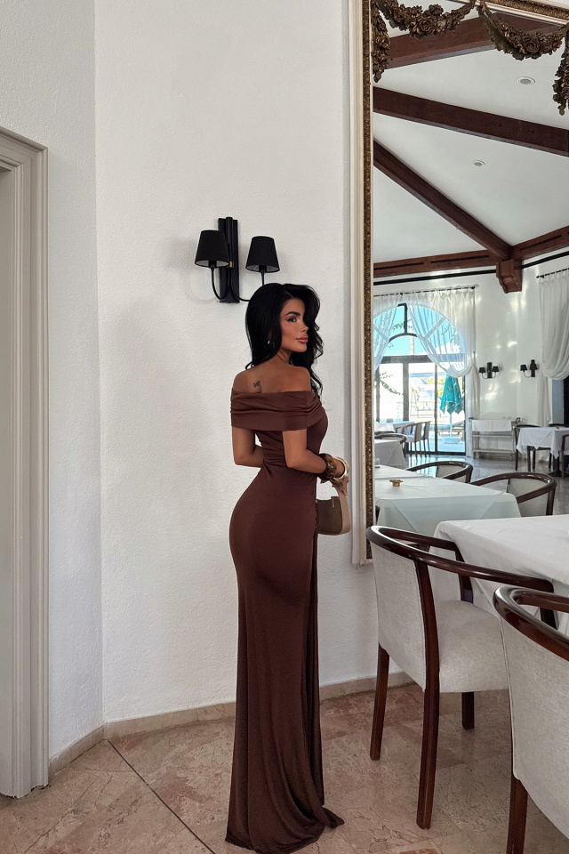 Kahverengi Allayia Uzun Elbise ATE-3081 - 4