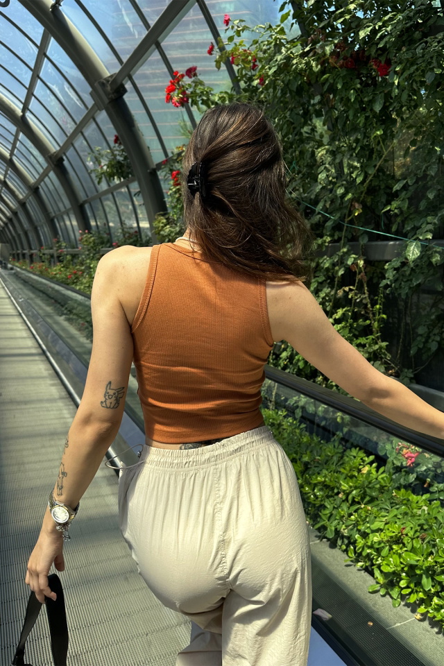 Kahverengi Amour Parıs Yazılı Crop Top