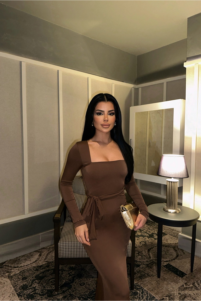 Kahverengi Amy Bağlamalı Elbise ATE-0687 - 4