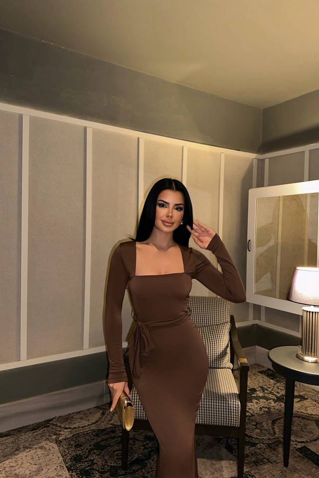 Kahverengi Amy Bağlamalı Elbise ATE-0687 - 3