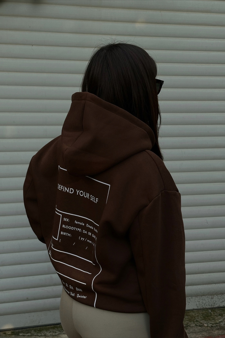 Kahverengi Arkası Baskılı Oversize Sweat ATE3426 - EYYO