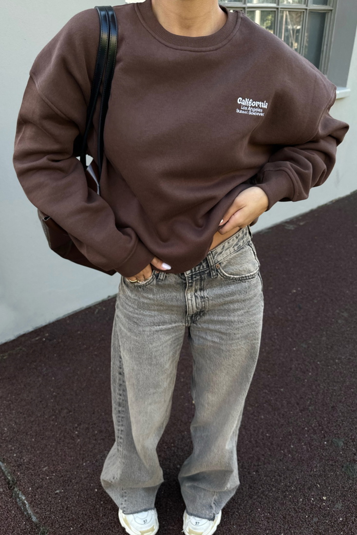 Kahverengi Arkası Yazılı Sweat ATE-0278 - EYYO