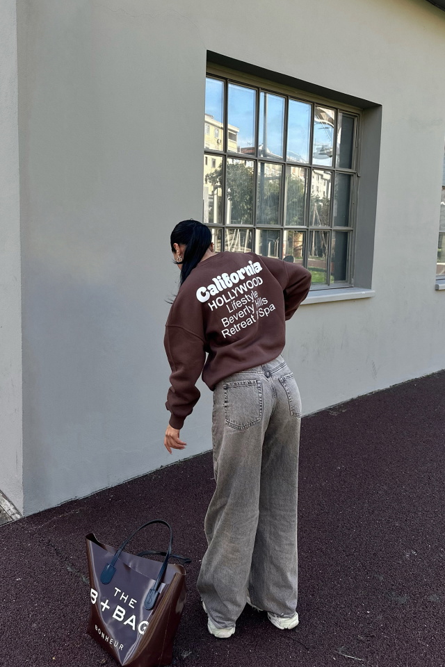 Kahverengi Arkası Yazılı Sweat ATE-0278 - 2