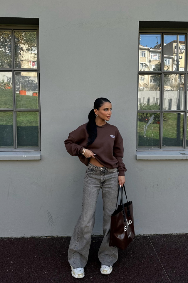 Kahverengi Arkası Yazılı Sweat ATE-0278 
