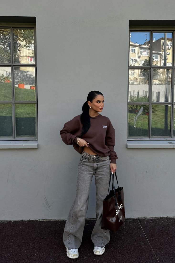 Kahverengi Arkası Yazılı Sweat ATE-0278 - EYYO