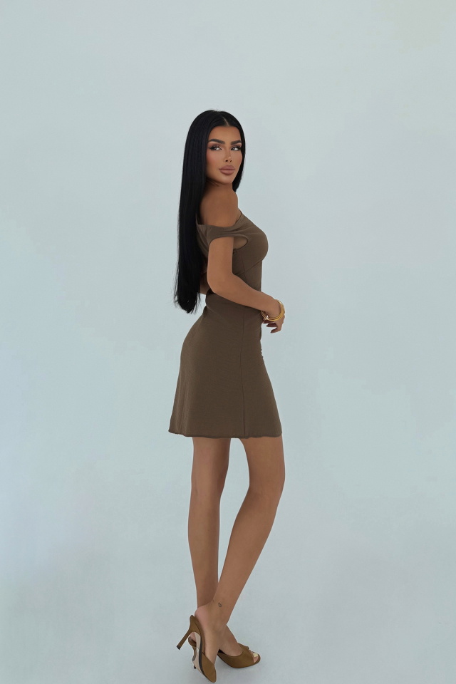 Kahverengi Briola Mini Elbise ATE-3121 - 3