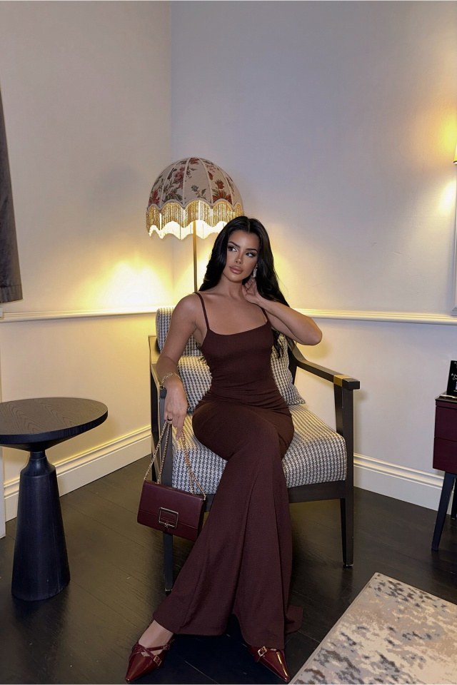 Kahverengi Askılı Uzun Elbise ATE-0159 - 5