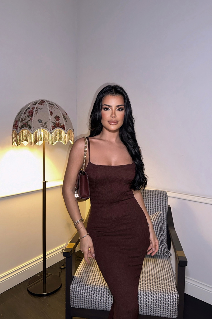 Kahverengi Askılı Uzun Elbise ATE-0159 - EYYO