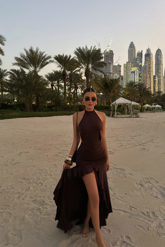 Kahverengi Layton Uzun Elbise ATE-4581 - 3