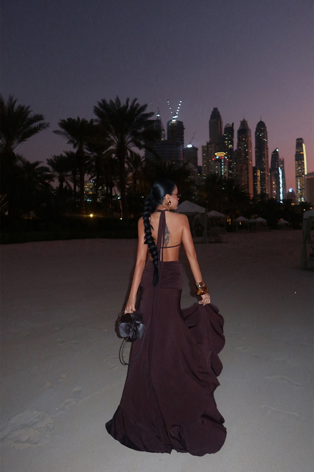 Kahverengi Layton Uzun Elbise ATE-4581 - 5