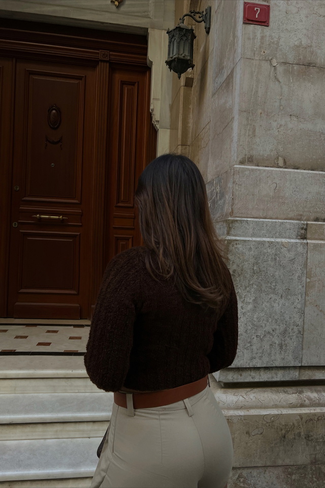 Kahverengi Bağlamalı Crop Top ATE2352 - 3
