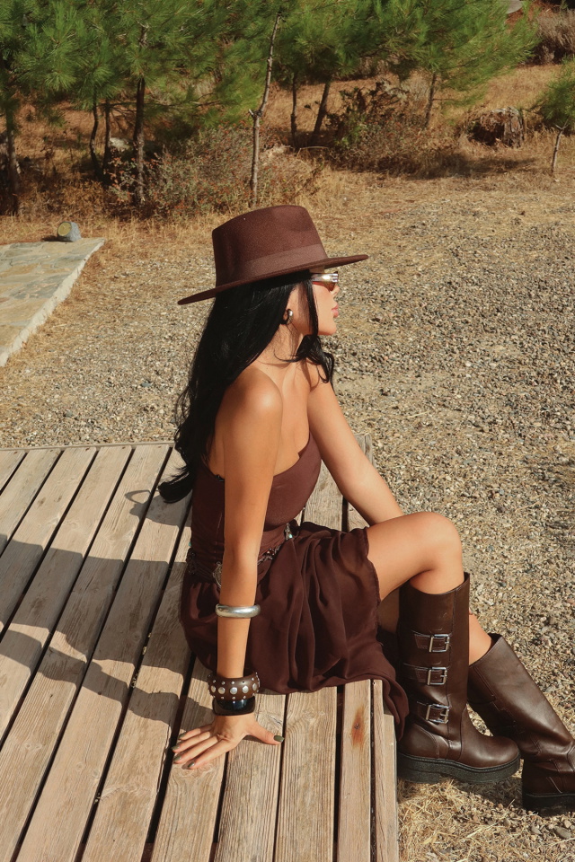 Kahverengi Damson Uzun Elbise ATE-3611 - 5