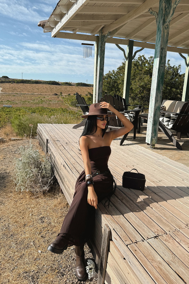 Kahverengi Damson Uzun Elbise ATE-3611 - 6