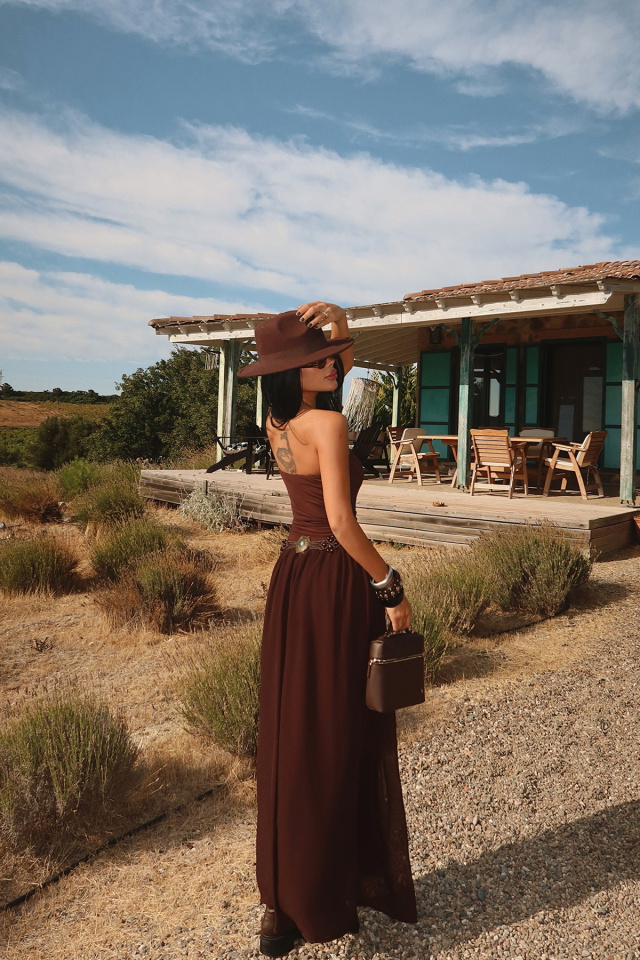 Kahverengi Damson Uzun Elbise ATE-3611 - 7