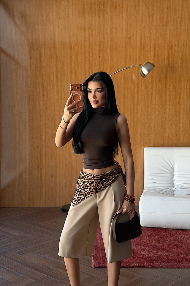 Kahverengi Basic Crop Top ATE-5139 