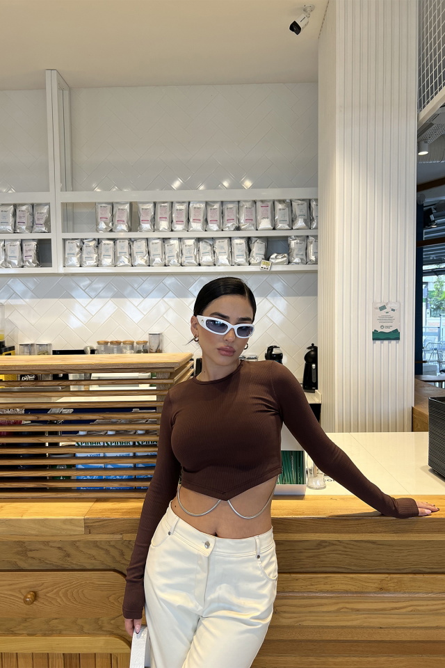 Kahverengi Basic Crop Top ATE3373 