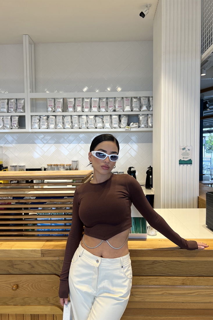 Kahverengi Basic Crop Top ATE3373 - EYYO