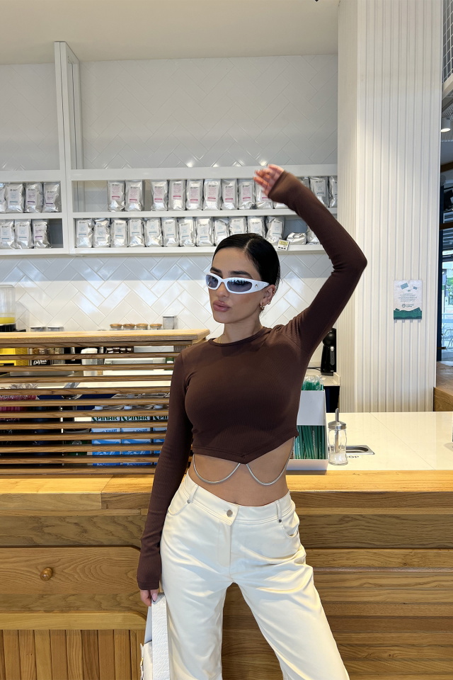 Kahverengi Basic Crop Top ATE3373 - 4