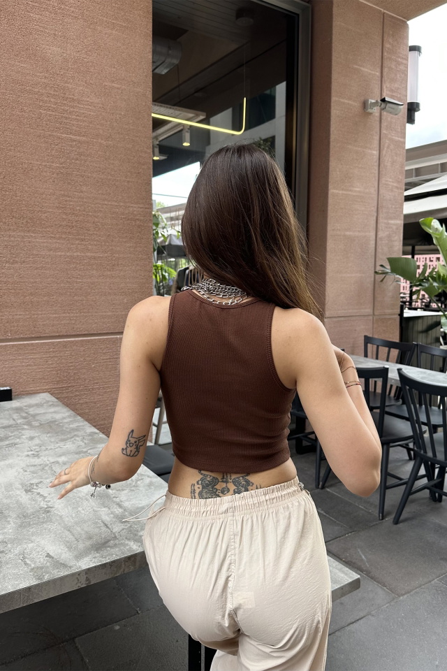 Kahverengi Basic Crop Top ATE7299 - 5